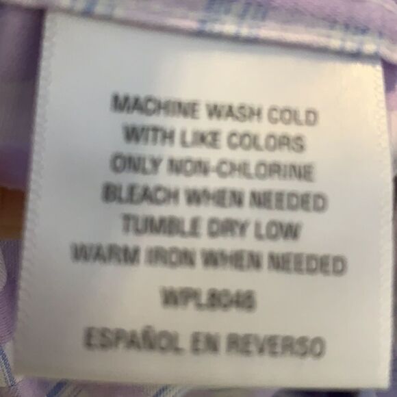 Tasso Elba size Large purple & white plaid shirt sleeve shirt - Picture 5 of 8